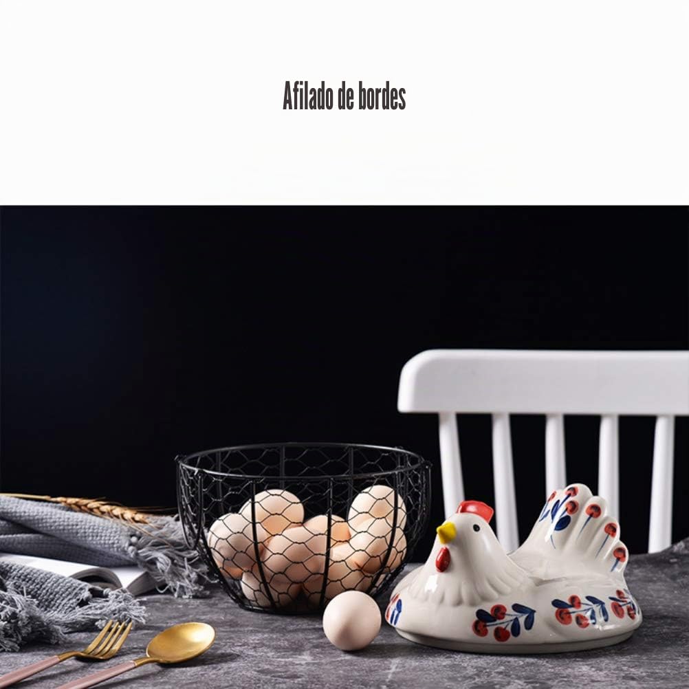 Cesta para huevos de alambre, cesta redonda de metal con cubierta en forma de gallina, cesta de recolección de huevos para huevos frescos (Negro)
