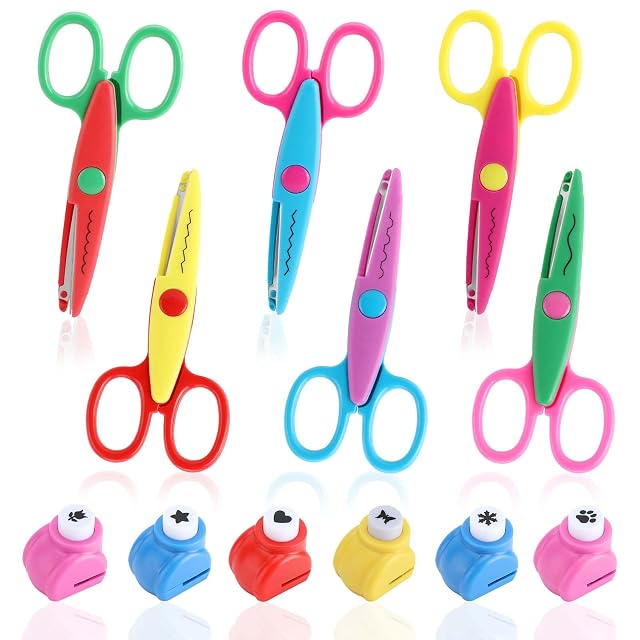 6 tijeras niños,6 Perforadora Papel Formas,Tijeras Manualidades