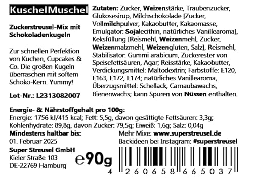 SuperStreusel KuschelMuschel Zucker Perlen Essbar (Große Perlen mit Schoko Füllung) Schokokugeln Tortendeko Streusel Perlen | Zuckerperlen Bunt Nonpareilles Bunt (90g)