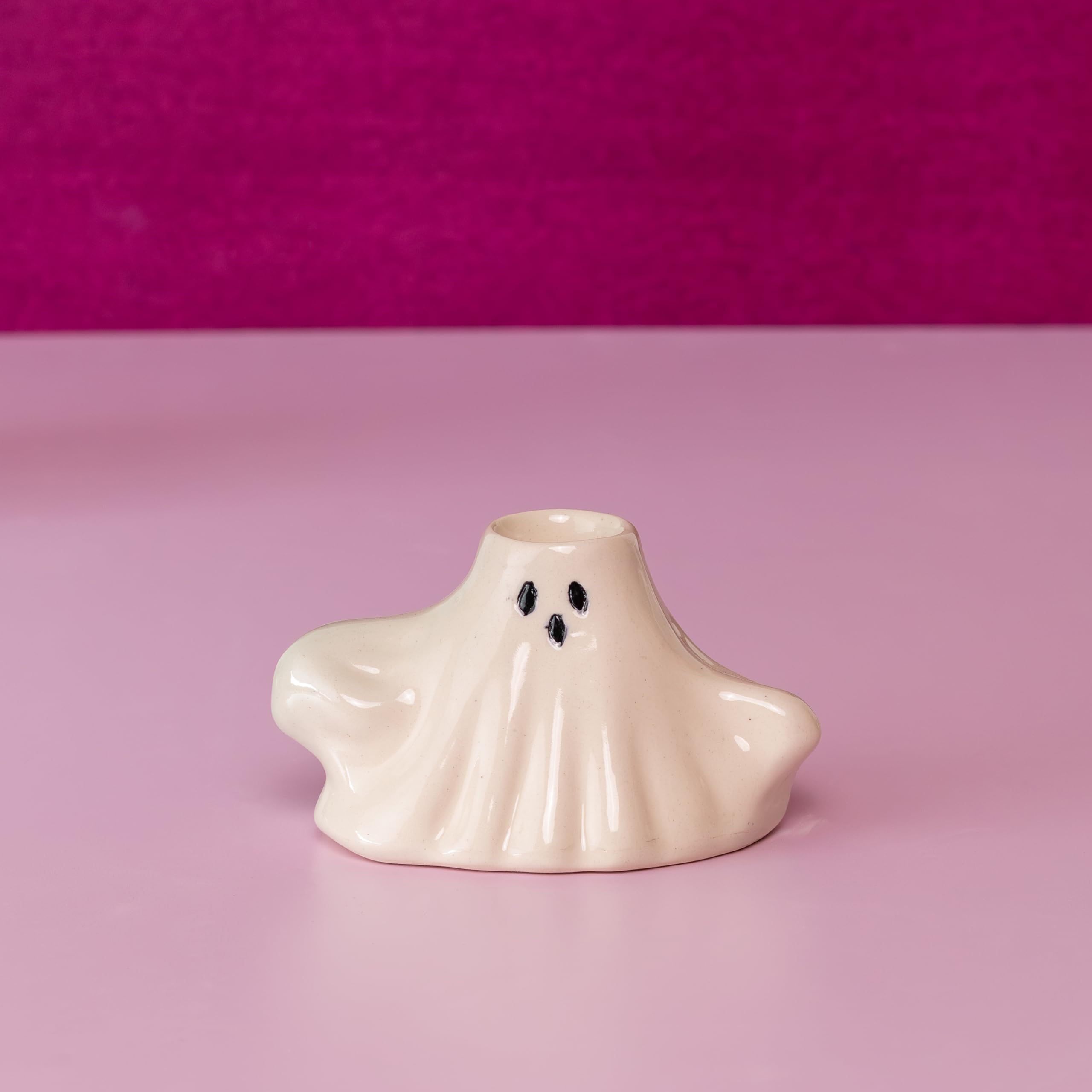 The Orby House - White Ghost Candle Holder - Single, Handcrafted Ceramic Candle Holder Best for Halloween Decor, Made with Non - Toxic & eco Friendly materiald