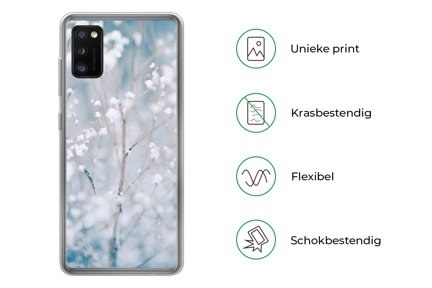 MuchoWow Funda para Samsung Galaxy A41 - Ramas - Nieve - Invierno - Naturaleza - Botánica - Funda de Silicona/Funda Blanda para teléfono móvil