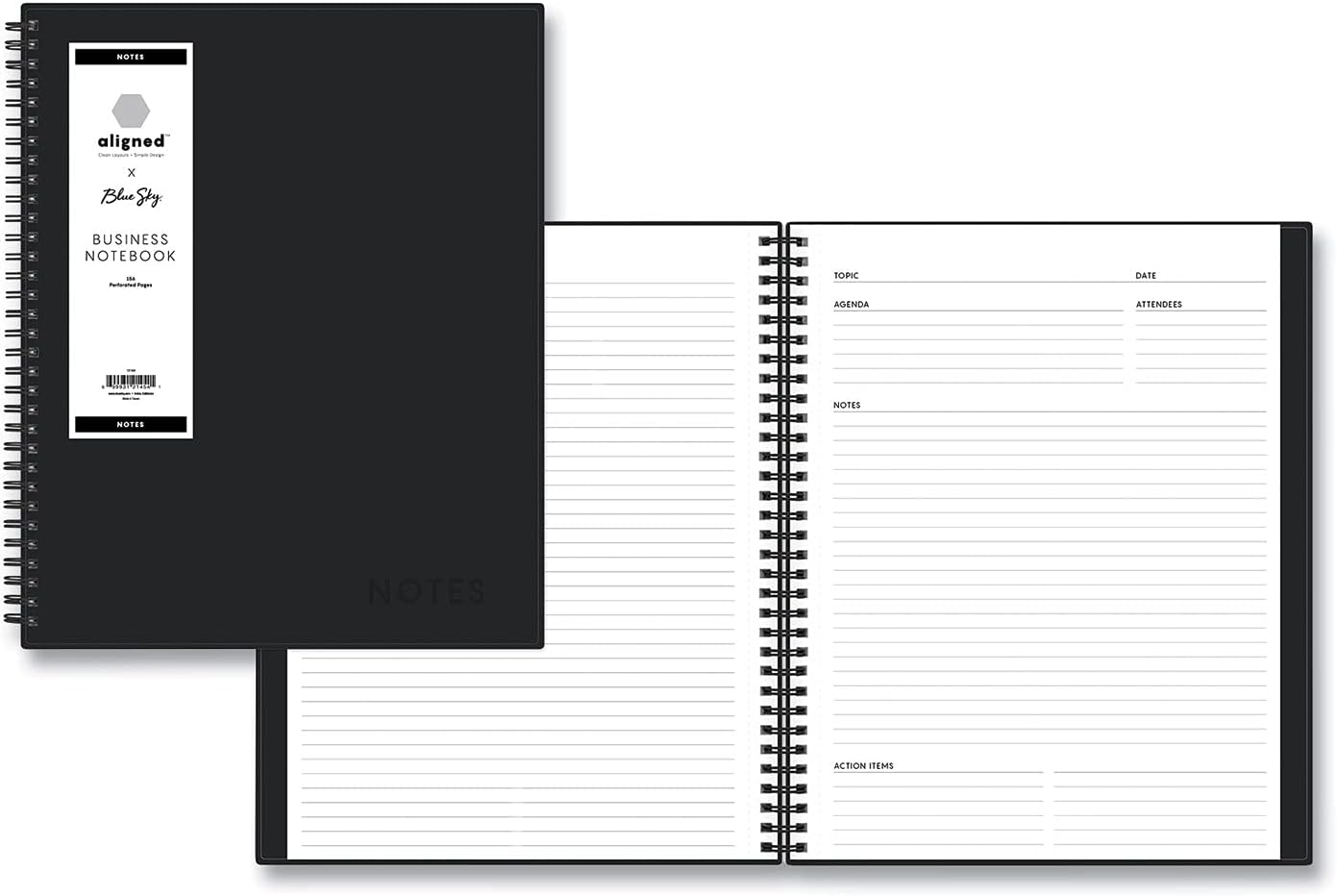 Aligned Notes Professional Business Notebook, Flexible Cover, Twin-Wire Binding, Perforated Pages, 8.5" x 11", Black | Undated Journal, Flexible Cover, 156 Lined Perforated Pages, Durable Twin Wire Binding, For Office and School