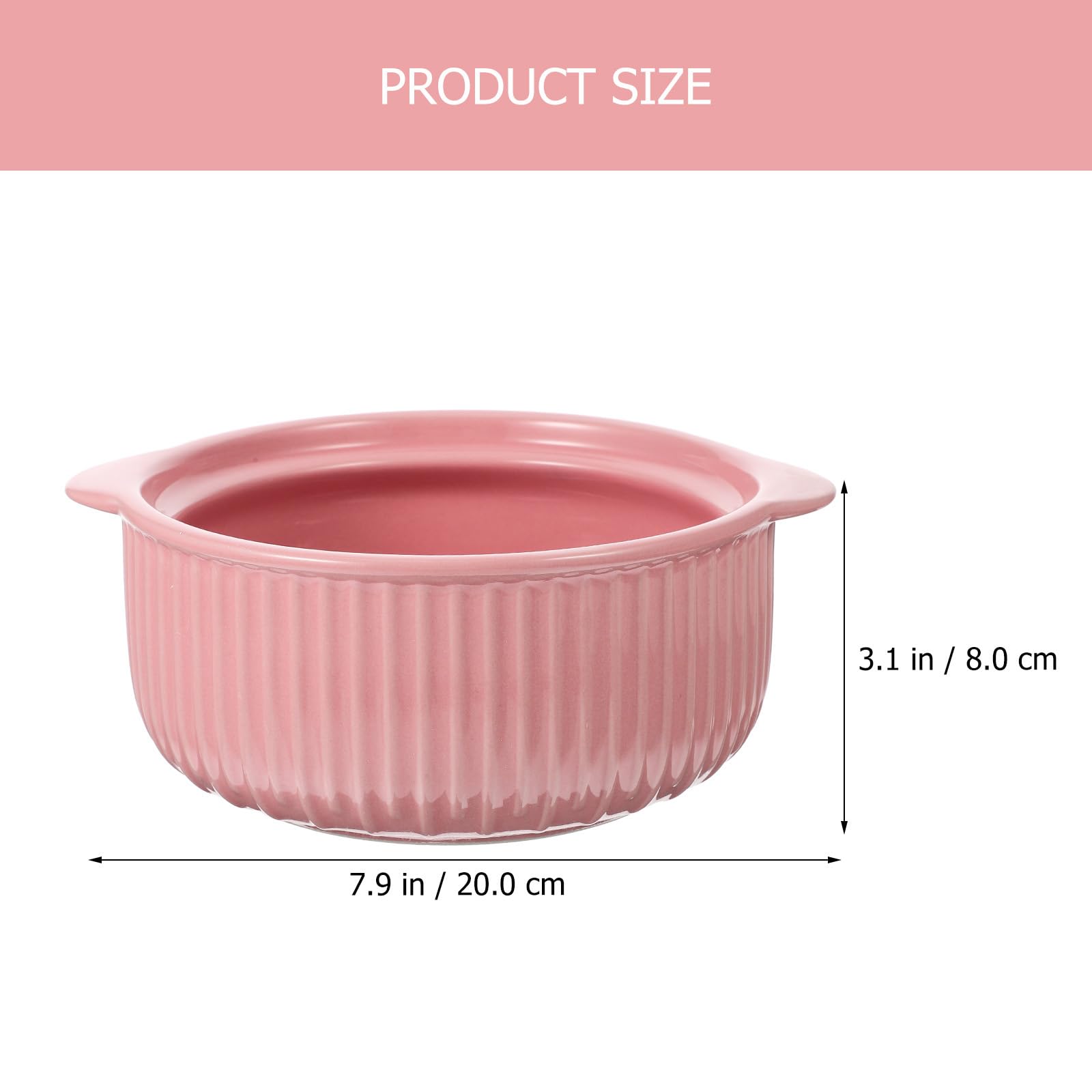 Amosfun Ciotola in Ceramica Con Doppio Manico - Ciotola Rosa Per Insalata, Ramen, Zuppe, Colazione - Ideale Per Forno E Microonde, 19,5 Cm