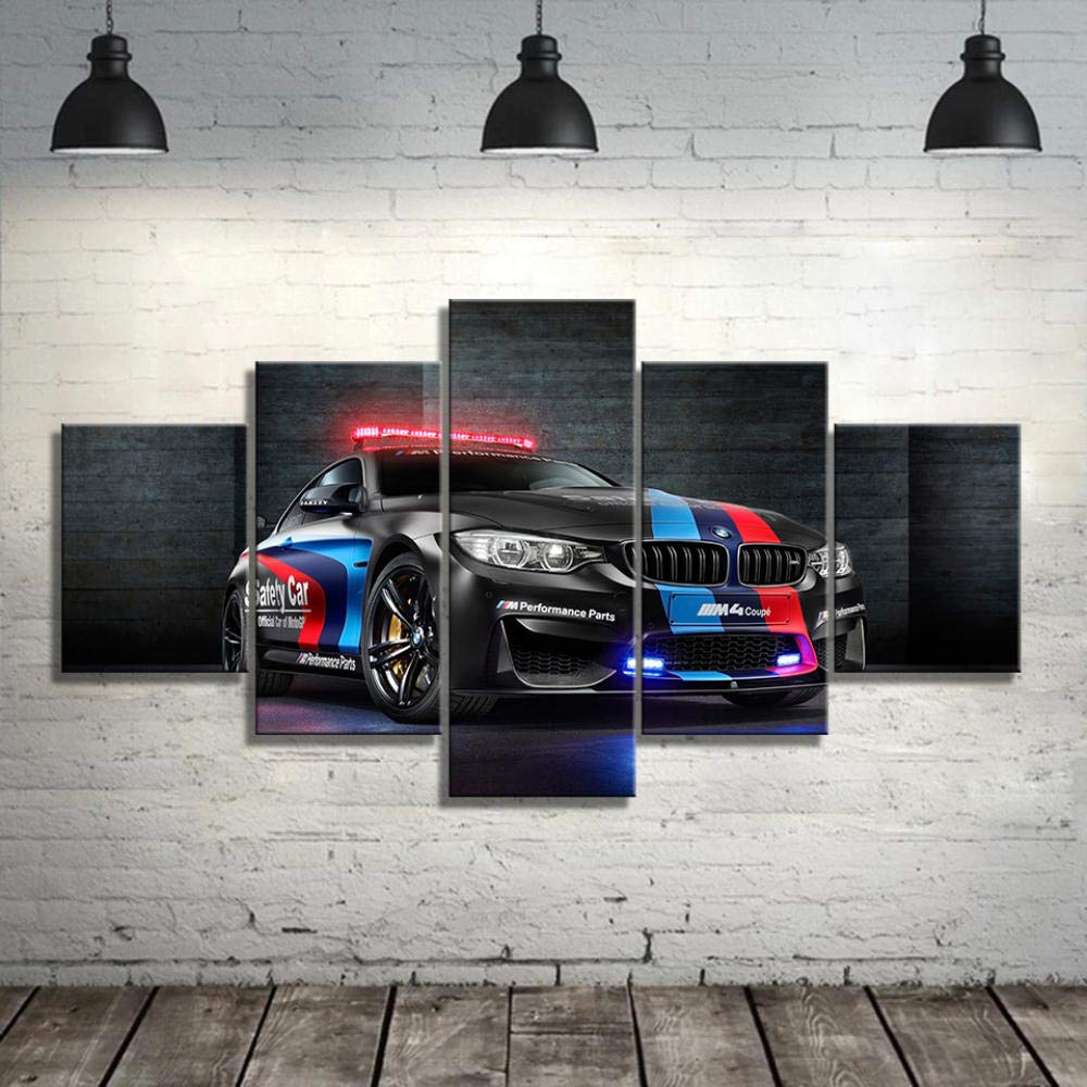Tableau BMW M4 noir en 5 parties pour décoration de salon moderne XXL