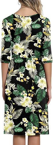 Miniatura 3 de CATHY - Vestido casual 2022 de manga 34 para mujer, es informal, con bolsillos, cintura alta, cuello redondo y de longitud media