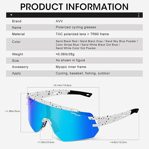 Miniatura 3 de AVV Gafas de sol polarizadas UV400 para ciclismo, béisbol, resistentes al viento, antivaho para deportes al aire libre, marco ligero para hombres,