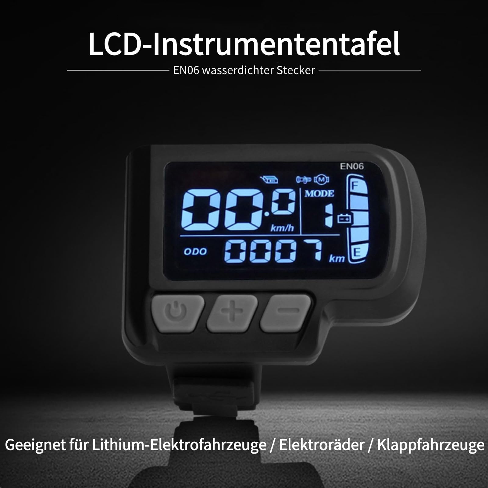 LCD Bike Display EN06 with Speedometer, Waterproof Cable 6-Pin Connector, 24V 36V 48V 60V Electric Bike Display for E-Bike