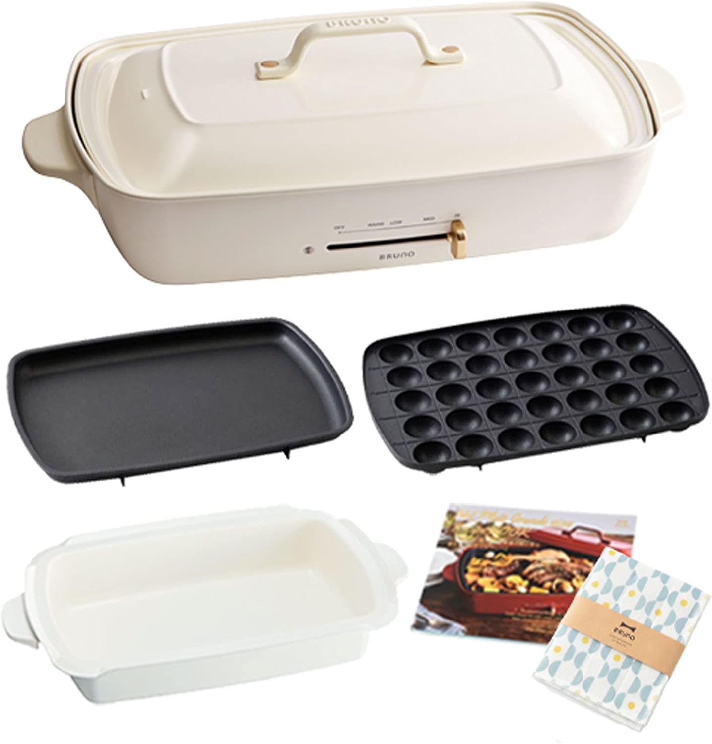 Bruno ブルーノ ホットプレート グランデ サイズ 本体 プレート3種 たこ焼き 平面 深鍋 レシピブック ふきん 付き ホワイト White 白 おすすめ 買い物 幅約50 多人数 かわいい Boe026 Wh ふた付き 洗いやすい 大きいサイズ 5人用 ワイド おしゃれ 温度調節 これ