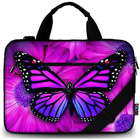icolor 14.5-15.6 Inch Canvas Laptop Sleeve Bag Messenger Shoulder Case -Purple Butterfly Cover