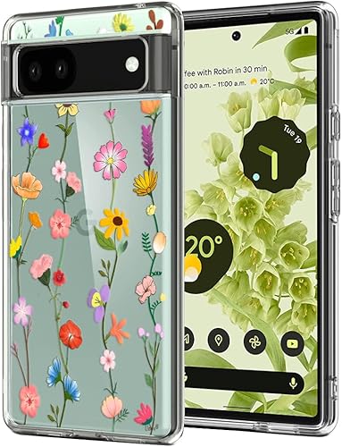 Unov Funda compatible con Pixel 6a transparente con diseño de TPU suave, absorción de golpes, diseño delgado en relieve, cubierta trasera protectora