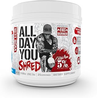 5% Nutrition Rich Piana AllDayYou Shred BCAA Powder | Amino Acid Supplement for Weight Loss | Elite Fat Burning Pre Workout for Energy, Hydration, Endurance & Recovery (Blueberry Lemonade)