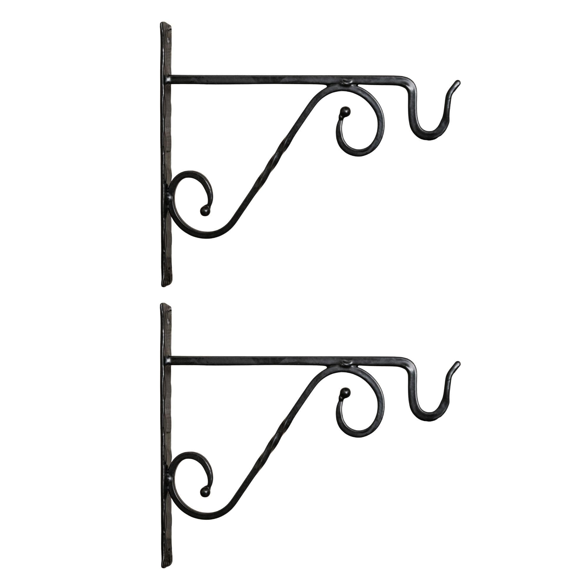 Samuel ALEXANDER Pack of 2 35cm Black Metal Heavy Duty Twisted Garden Patio Wall Bracket Hook for Hanging Planter