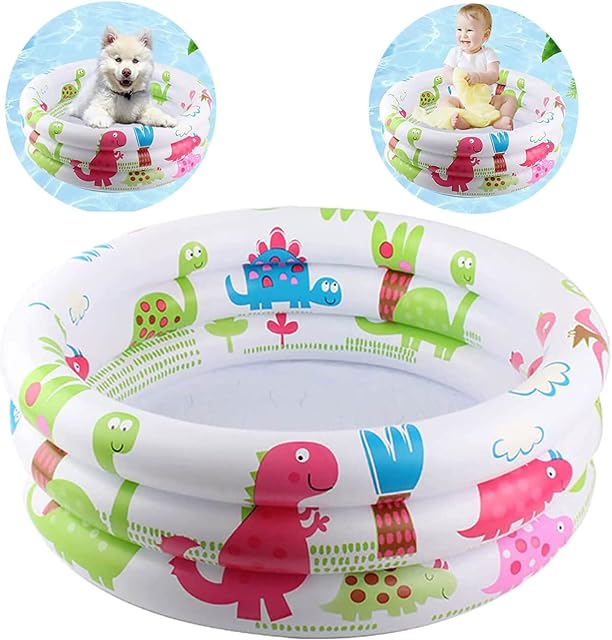 Paddling Pool for Babies Small Cute Swimming Pool with Cartoon Patterns 3 Ring Kids Pool Float Lounger Durable Inflatable Pool for Indoors, Outdoors, Gardens, Backyard, 60 X 60 X 25cm, Multi-Colored