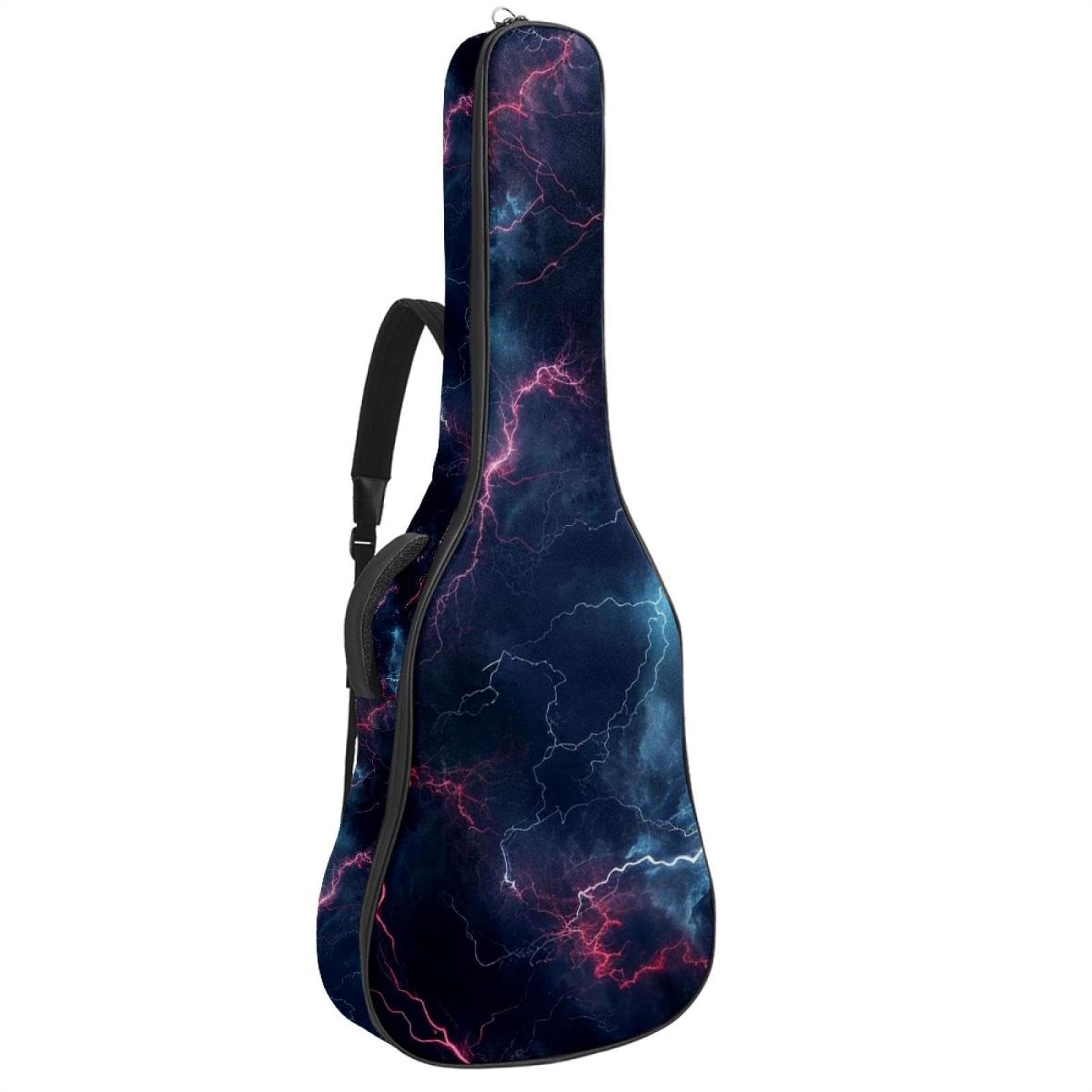 43 Zoll Akustikgitarre Softcase mit Rucksackgurt und 2 Taschen Rot Lightning Keine Polsterung Rucksack Wasserdicht Oxford Tuch Bass Gitarre Gigbag für Konzertgitarre, mehrfarbig,