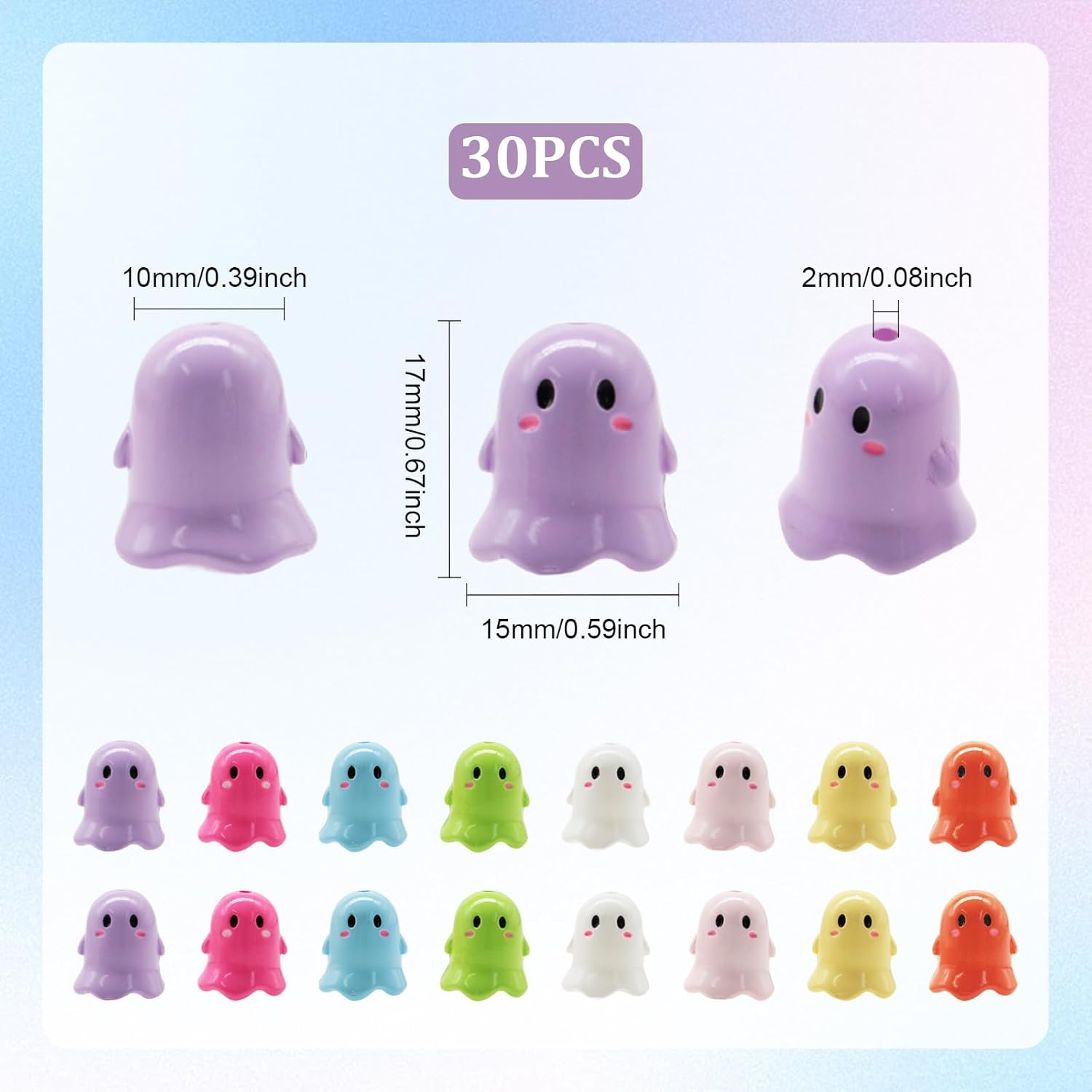 Decoendiy 30Pcs Acrylic Ghost Shaped Beads, Cute Halloween Cartoon Beads, Loose Ghost Spacer Bead, for Jewelry Making DIY Bracelets Necklaces Crafts Supplies (Mix) - Image 4