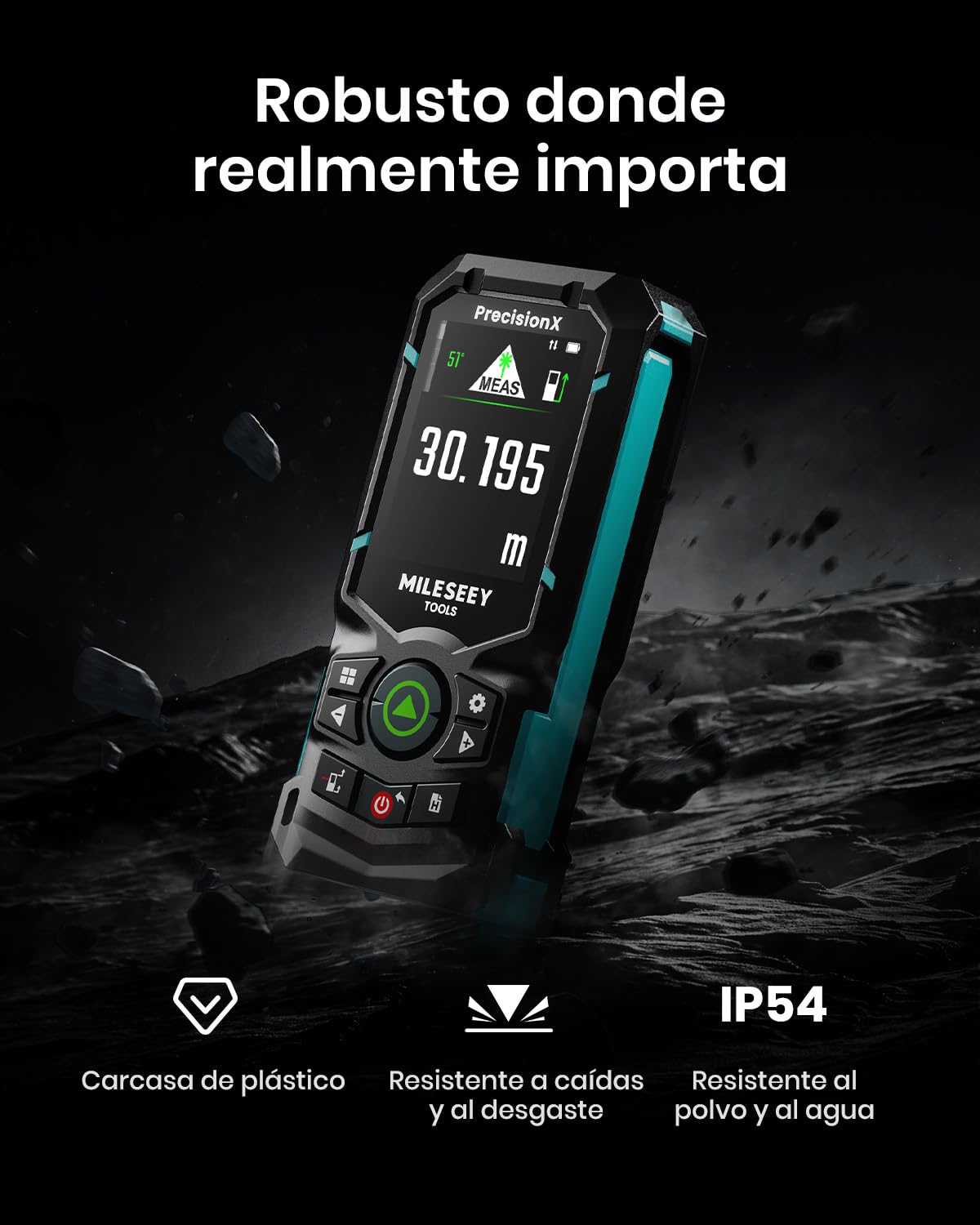 MiLESEEY S50 Metro Laser con Rayo Verde, 120 m Medidor Laser, P2P Medidor Laser Distancia, Alineación Láser Lateral, Recargable, 6,1 cm IPS-Display, Interior Exterior