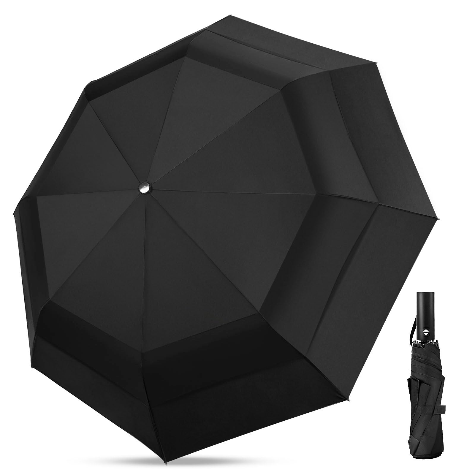Parapluie de golf pour adultes – Parapluie de golf surdimensionné de 137,2 cm, double couche, coupe-vent, extra large, noir, pliable, compact, ouverture et fermeture automatiques