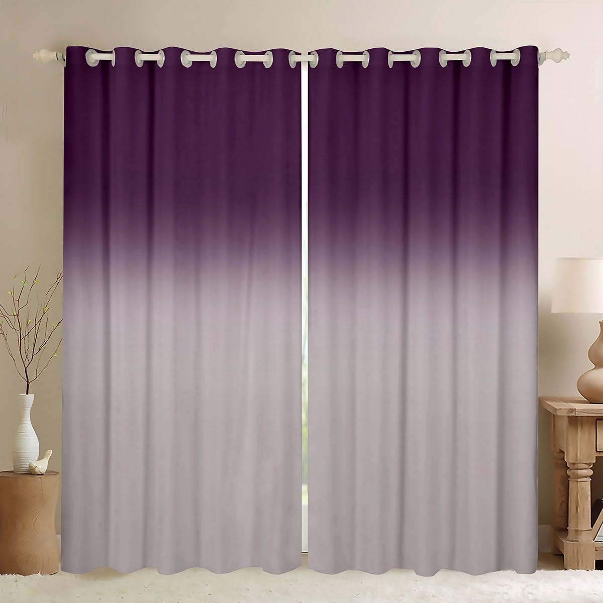 Homemissing Purple Darkening Drapes Kids Ombre Grey Curtains for Bedroom Living Room Gradient Style 30%-50% Blackout Curtains for Women Men Lightweight Abstract Window Treatments W52*L90 — image 1
