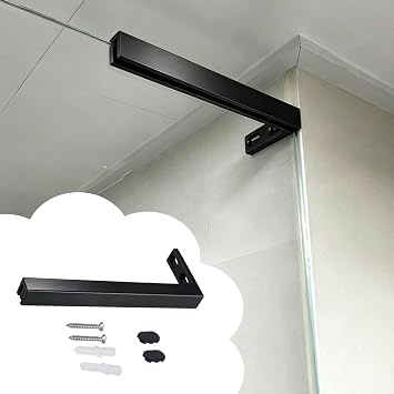 Brushed Stainless Steel Shower Glass Support Bar, L Shape Shower Screen Stabilizer Brace, Fixed Supporting Rod for 8-10mm Frameless PanelRight Matte Black,240mm