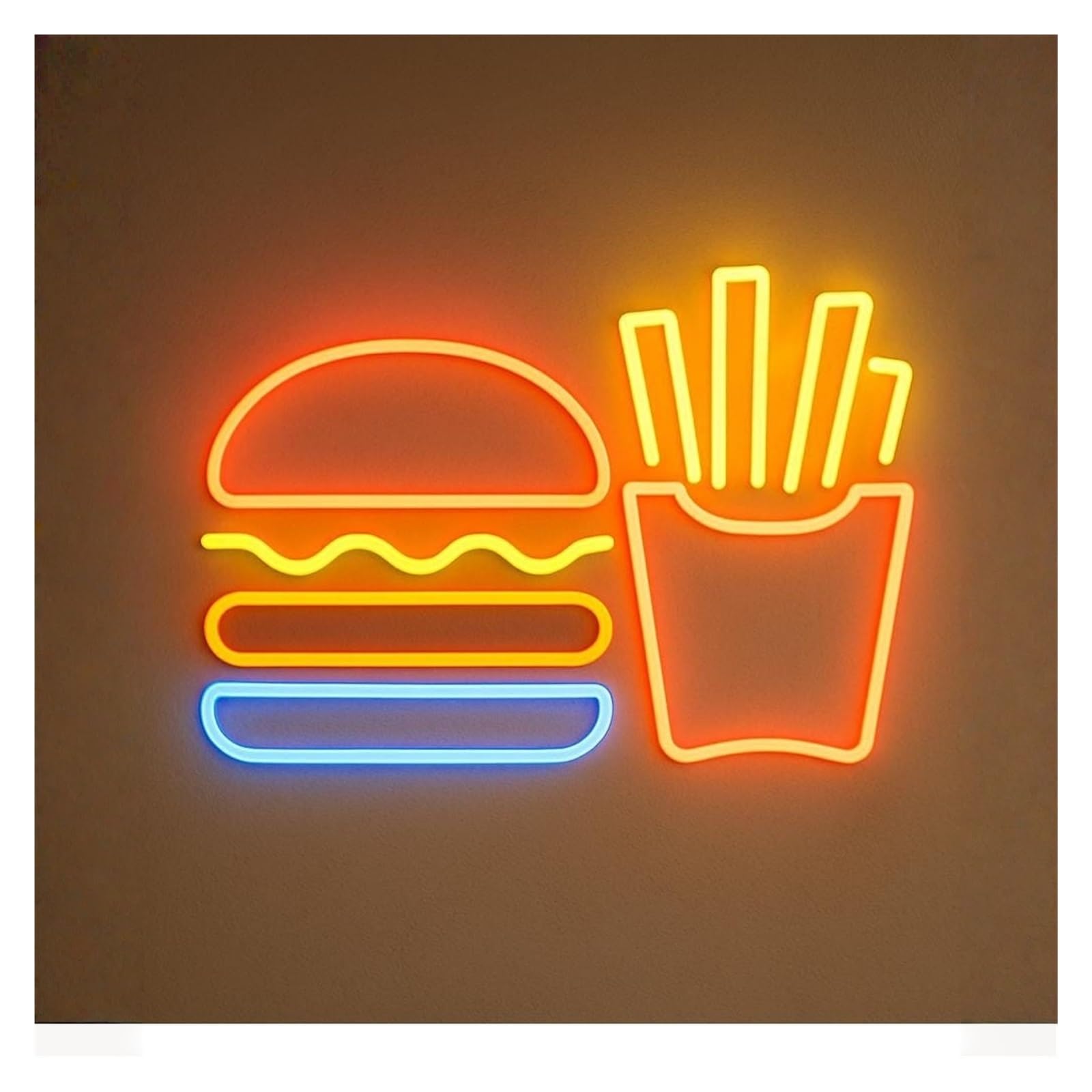 RONGCH Hanging Art Signs Burger Fries Neon Sign Light Dimmable for Bussiness Store Hamburger Restaurant Fast Food Party Commercial Open Decor 45cm