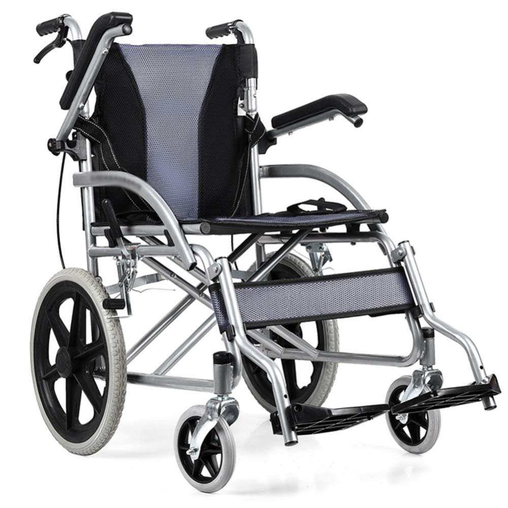 Silla de ruedas plegable Silla de ruedas ligera y manual para discapacitados y ancianos - Silla de ruedas autopropulsada plegable de aluminio ligero con frenos de mano y ruedas traseras de liberación