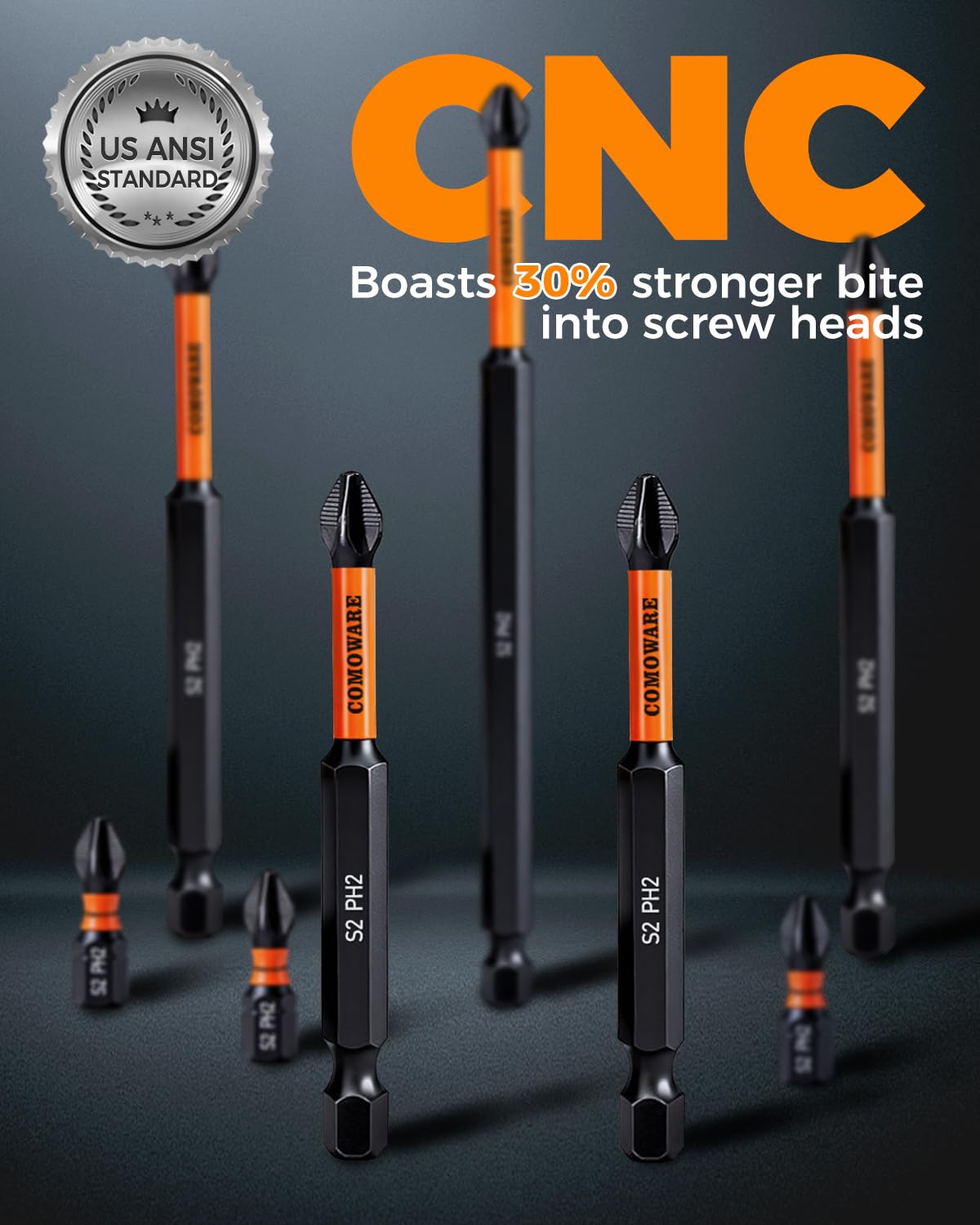 COMOWARE 13pcs Phillips Head Drill Bits #2, S2 Steel 1/4" Hex Bit Set, Anti Slip Screwdriver Bits, 1-6" Length, CNC Tip Magnetic Drill Bit, Impact Hex Bitss Sets For Electronic Devices Disassembly - Image 6