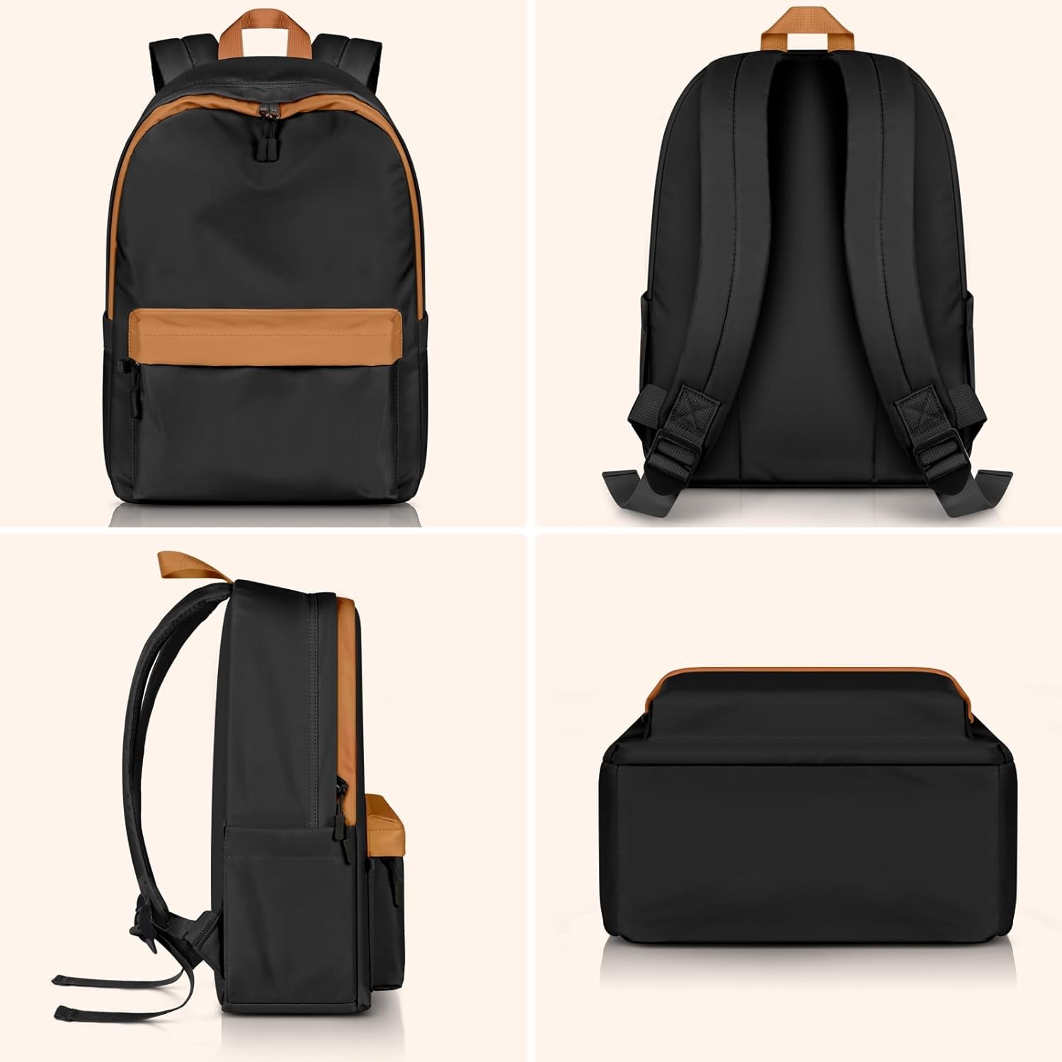 Black School Backpack for Girls and Boys, Preppy Backpack College Bookbag Middle High School Bag, Lightweight Laptop Backpacks for Travel Work Daypack - Image 8