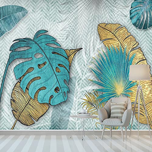 Papier peint panoramique 3D feuilles dorées 400x280 cm - 2