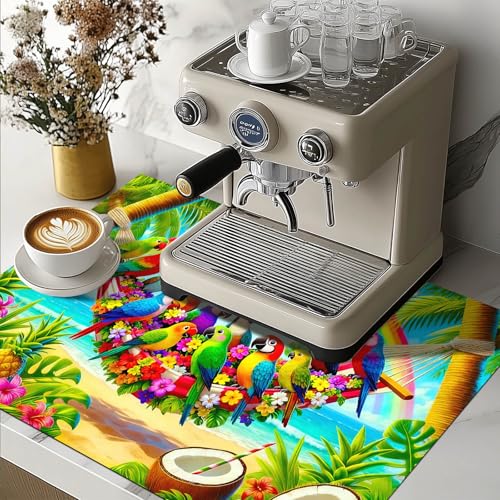 Image of HOMETITUTE Summer Stove Top Cover 28x20 Rainbow Parrot Beach Heat Resistant