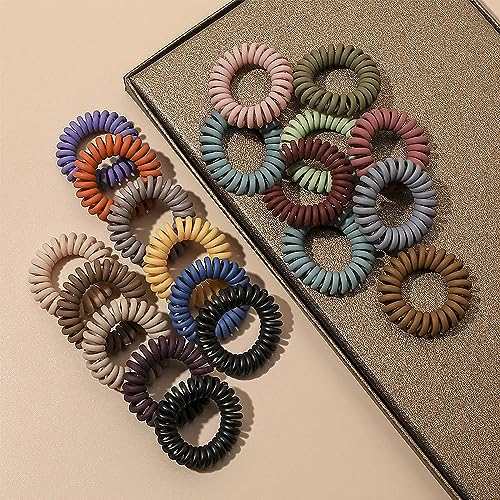 Image of 20Pcs Spiral Hair Ties, Elastic Hair Ties For Women Girls, Matte No Crease Spiral Hair Coils, Ponytail Hair Band, Telephone Cord Plastic Hair Ties For Thick or Thinning Hair (Matte Color - 20Pcs)