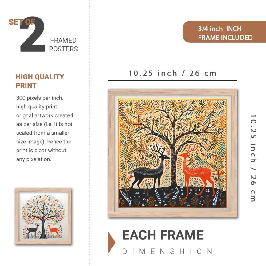 Image of NoWorries Ethnic Indian Wall Art Frame Set of 4 | Folk Art Painting Wall Decor Frames | HD Printed Wooden Frame Artwork for Living Room Bedroom Hall Office Home Decoration