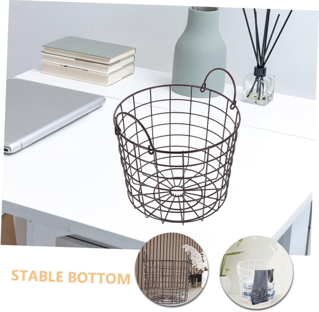 2Pcs Iron Wire Mesh Storage Baskets with Handle Organizer for Home Sundries Multi Purpose Design for Kitchen Office and Pantry Easy to Carry Sturdy Metal Baskets