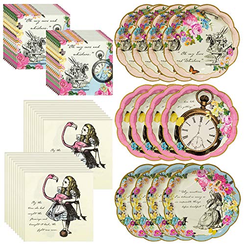 Talking Tables Alice In Wonderland Bundle for Parties/Weddings | Designer Mad Hatter Tea Party Plates & Alice Luncheon and Cocktail Napkins
