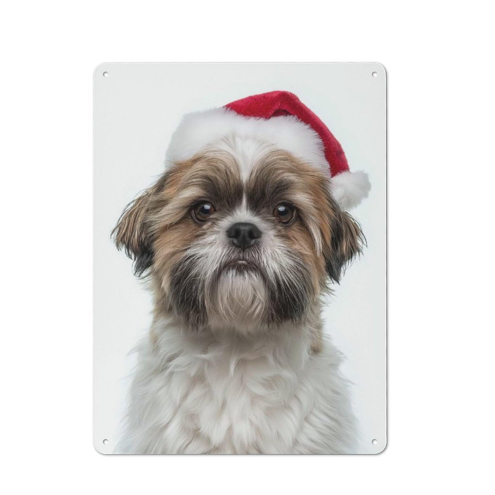 Junmoney Christmas Shih Tzu Dog With Santa Hat Portrai Vintage Tin Sign 40X30cm With T For Kitchen Or Home Bar, For Metal Sign Collectors, For Kitchen And Home Bar Decor