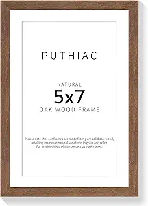 puthiac 5x7 Oak Wood Picture Frame - Minimalist 5x7 Picture Frame, 5"x7" Frame Wood, Natural Solid Wooden Picture Frames for Wall Art Photo and Prints(1 Pack, Walnut)