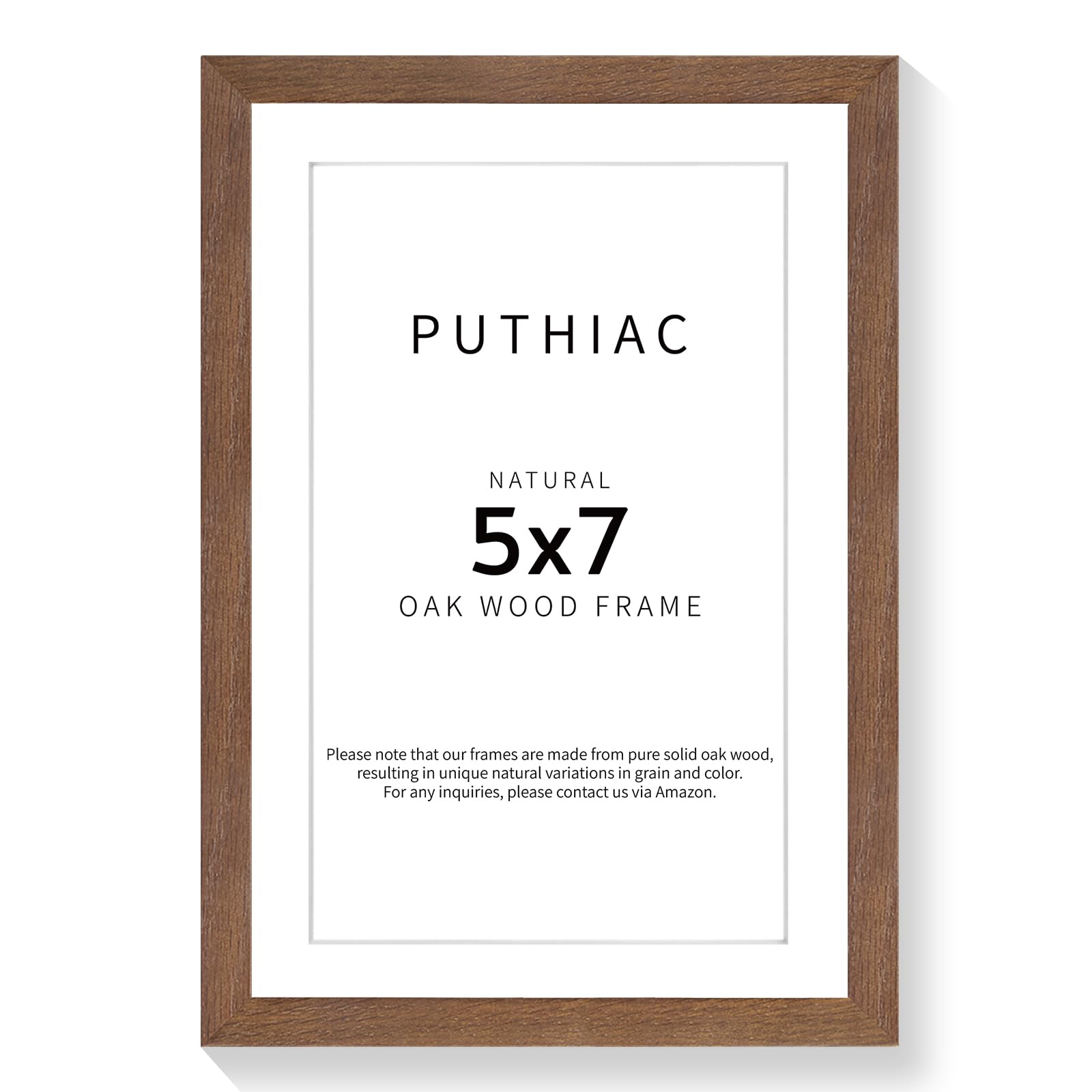 5x7 solid oak wood picture frame, walnut, 1 pack | minimalist oak frame; fits 4x6 with mat or 5x7 without; wall/tabletop display for photos, art prints, desks or gallery walls