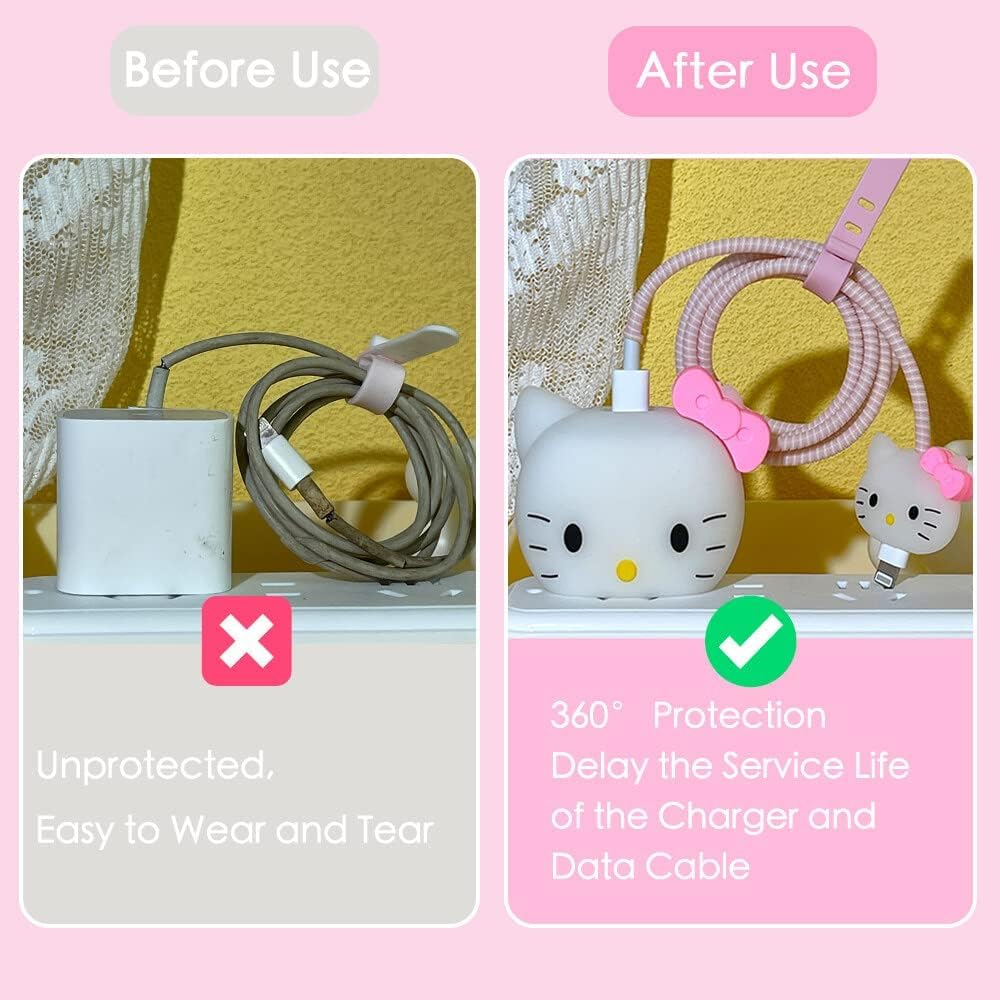 INEFABLE Cable Protector with 3D Cute Cartoon Case Cover for iPhone Charger 18W & 20W iPhone 14 13 12 11 Pro Max Full Charging Data Cable Protective Sleeves Set-1 2