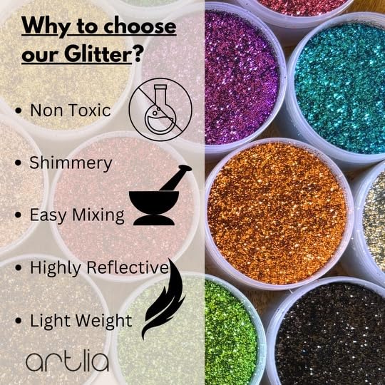 Artlia - Non-Toxic Mica Glitter Tone Powders for Epoxy Resin, Soap Making, Nail Art, Candle Making, Bath Boms, DIY Arts & Crafts - 5 gm Each Tone (Pack of 5) 2
