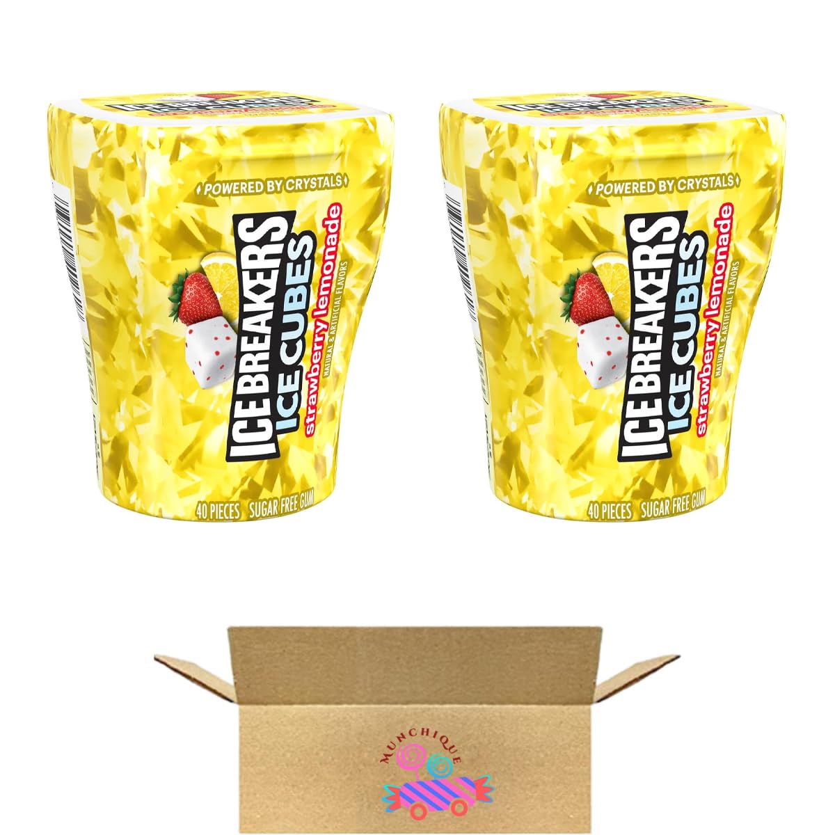 Ice Cubes Chewing Gum, Sugar Free, Strawberry Lemonade Flavored, 2 Count, 40 Pieces, (Pack of 2)