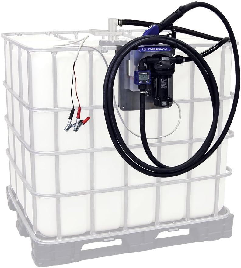 Graco 24V646 LD Electric Diesel Exhaust Fluid (DEF) Tote Pump Package with Digital Meter and Auto Nozzle, 12V, 9.5 GSM Maximum Flow Rate, Blue