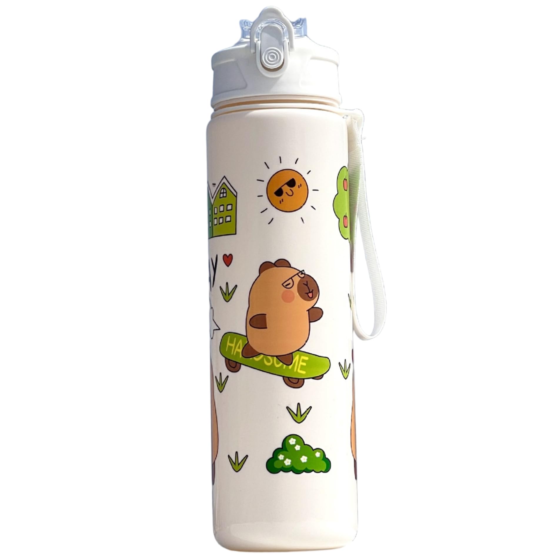 Capybara Water Bottle 800ml Cute Water Bottle with Straw and Handle for Kids Adults for Campus Gym Office