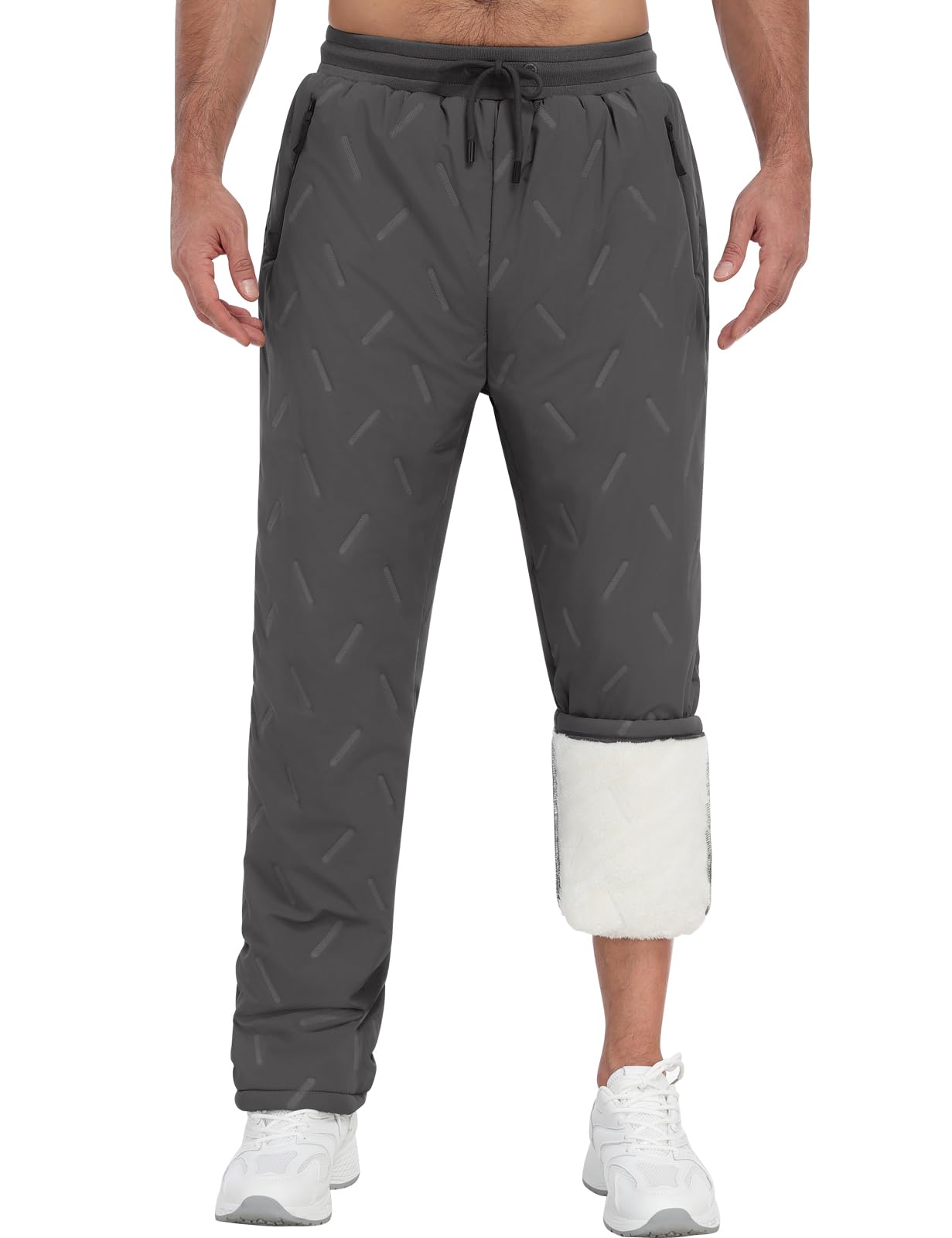 Voqeen Jogginghose Herren Thermo Winter Fleece Sweathose mit Reißverschluss Taschen Dicke Warme Trainingshose Skihose Wasserabweisend Outdoor