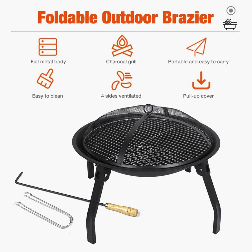 Zhdcc 屋外テラスバーベキュー焚き火ファイヤーピット 折りたたみスチールファイアピット 木材燃焼ファイアボール携帯用屋外キャンプbbqグリルファイヤーボウル炭火焼きブレイザーパーティー焚き火スタンド 55cm 高価値セリー