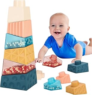 Stacking Toys for Babys 1 2 3 Year Olds - Irregular Stacking Blocks Games with Rattle Montessori Baby Toys Toddler 18 Months Early Educational Sorting Balance Game Gifts for 1-6 years old Boys Girls