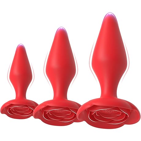 Silicone Rose Flower Set of Three Anal Plugs for Beginners and Advanced Anal Sex Training