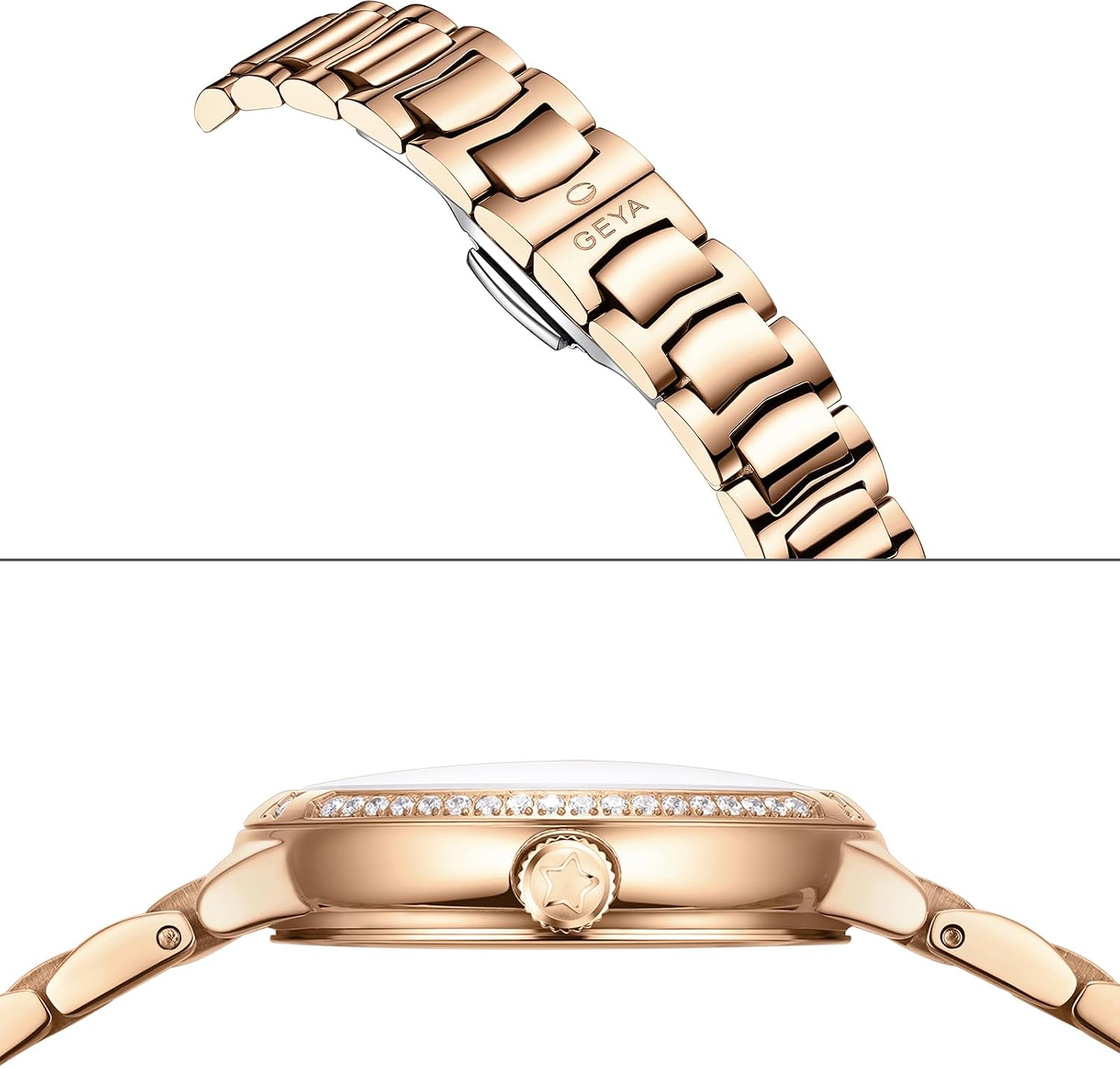 GeYa Rose Gold Watches for Women Genuine Diamond Elegant Ladies Dress Watch 316L Stainless Steel Bracelet Sapphire Crystal Waterproof Date Display Jewelry Luxurious Gifts Sets