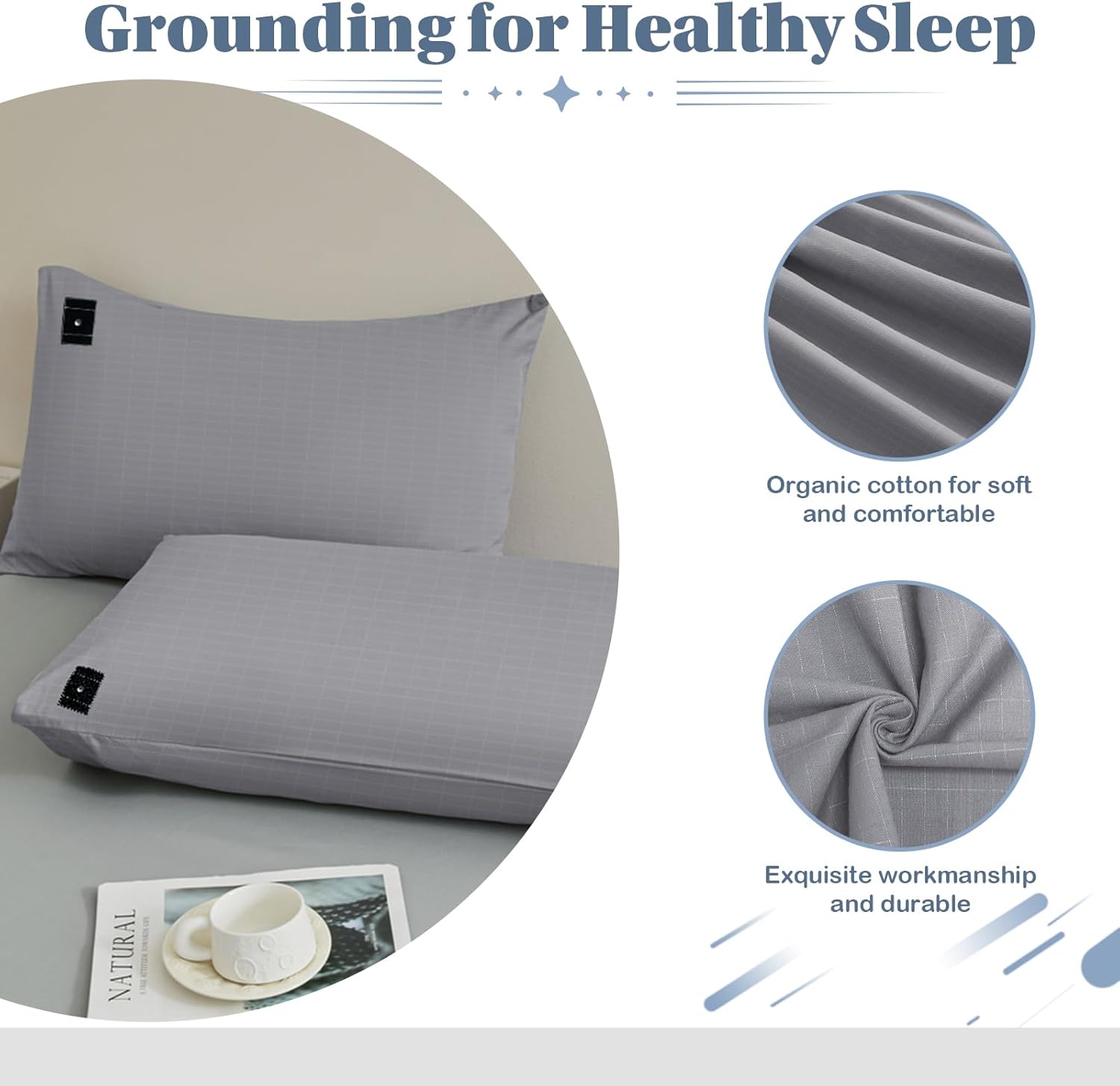 Grounding Pillowcase 2 Pack, Earth Grounding Pillow Cases Queen Size with Silver Fiber Organic Cotton for Improved Sleep, Reduced Stress 20x30in - Image 2