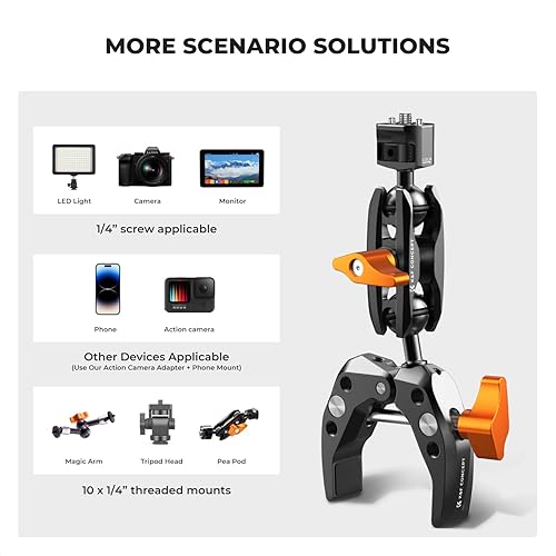 Miniatura 3 de K&F CONCEPT Soporte de abrazadera para cámara, brazo mágico de montaje con dos cabezales de bola de 360, roscas de tornillo ARRI de 14 pulgadas para