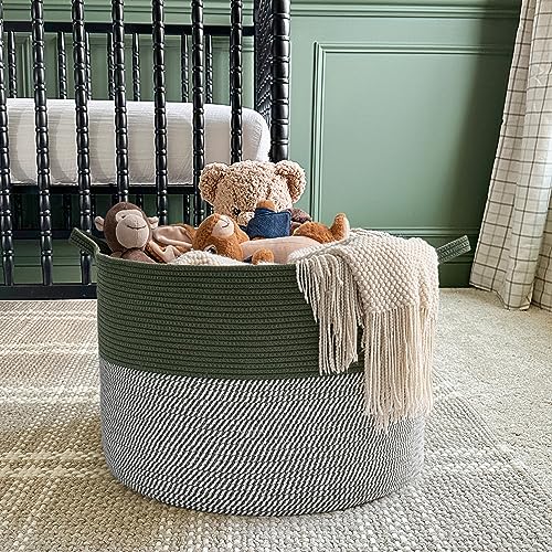 Indressme Large Laundry Storage Basket, 21.7 X 13.8 Blanket Baskets For Organizing Decorative Rope Basket Living Room Bedroom Nursery Toy Storage Basket For Colthes Towel, Empty Gift Basket, Green #TOP3