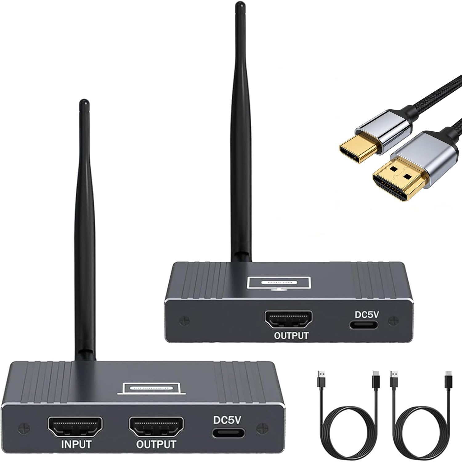 Wireless HDMI Transmitter and Receiver, <100ms Low Latency, 656ft/200M Range, 2.4/5GHz Dual Band HDMI Extender with Loop Out, 1080P@60Hz, Plug & Play for TV/Projector/Monitor
